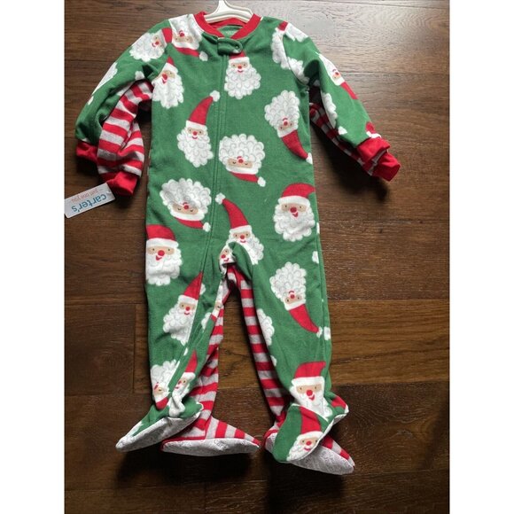 Carters Infant‎ Boys 2PC Christmas Blanket Sleepers Set Santa Stripe Pajamas 2T - Picture 3 of 4